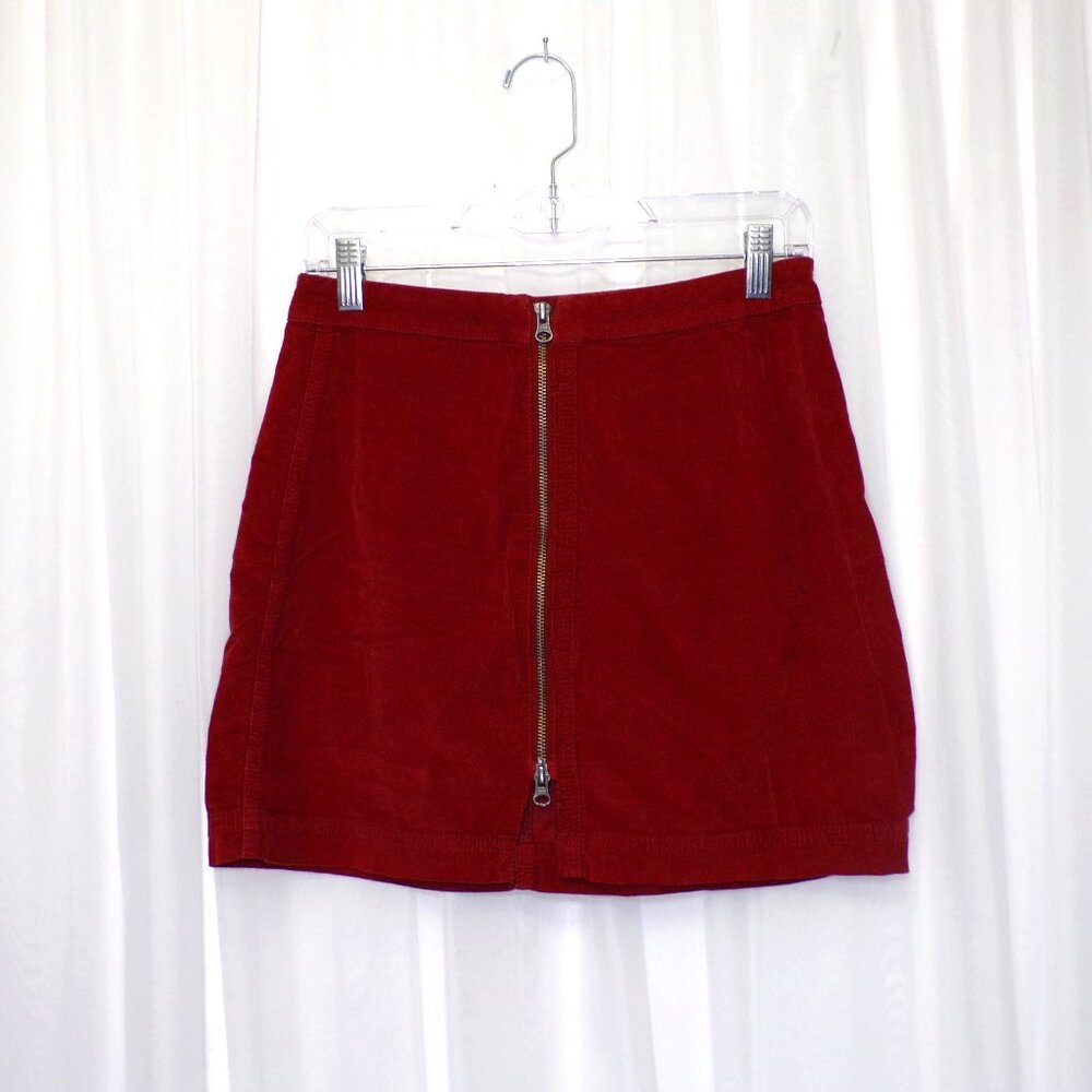 Free People Brown Rust Corduroy Mini Skirt Women sz 4 Zip Ribbed Festival READ